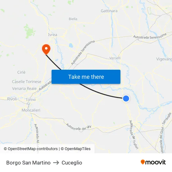 Borgo San Martino to Cuceglio map