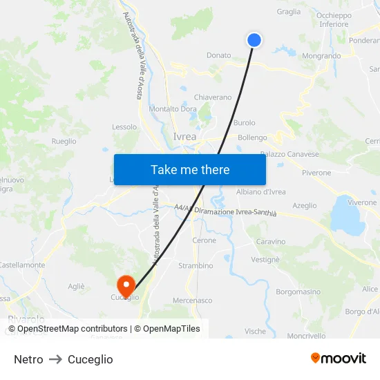 Netro to Cuceglio map