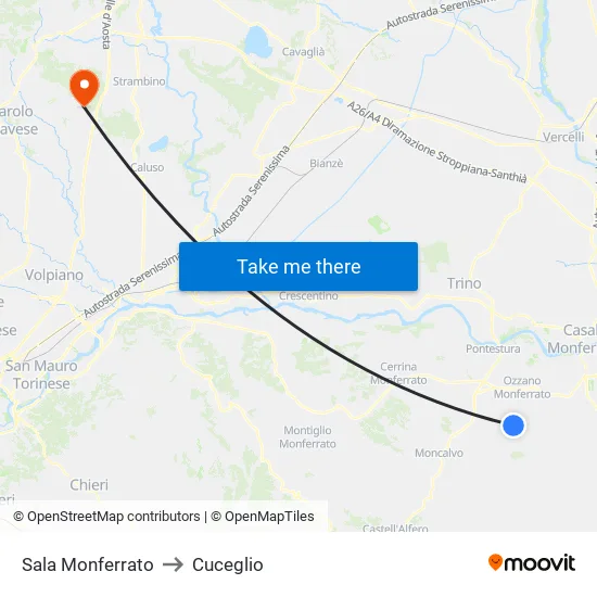 Sala Monferrato to Cuceglio map
