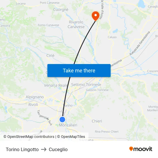 Turin Lingotto to Cuceglio map