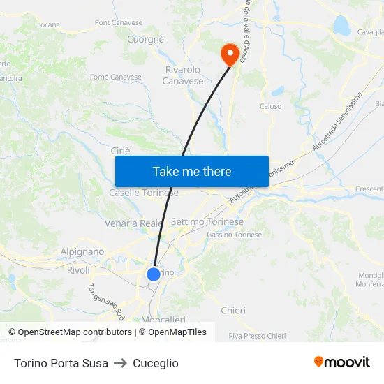 Turin Porta Susa to Cuceglio map