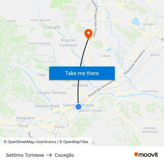 Settimo Torinese to Cuceglio map