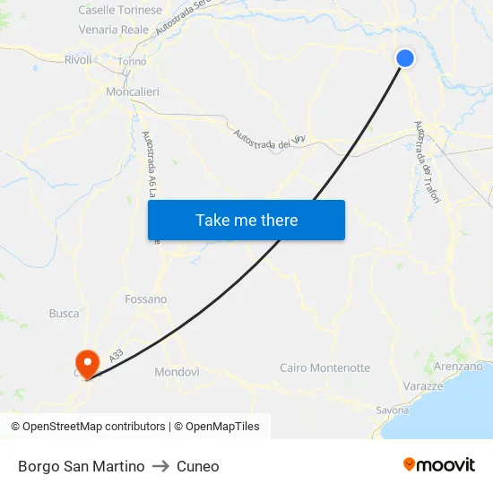 San Martino Borough to Cuneo map