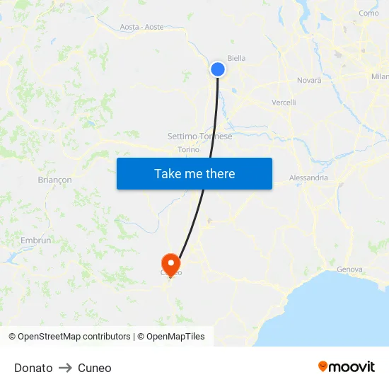 Donato to Cuneo map