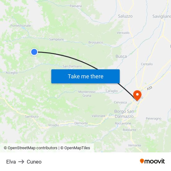 Elva to Cuneo map