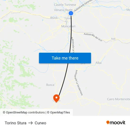 Turin Stura to Cuneo map