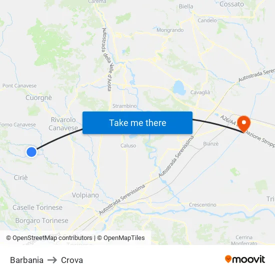 Barbania to Crova map