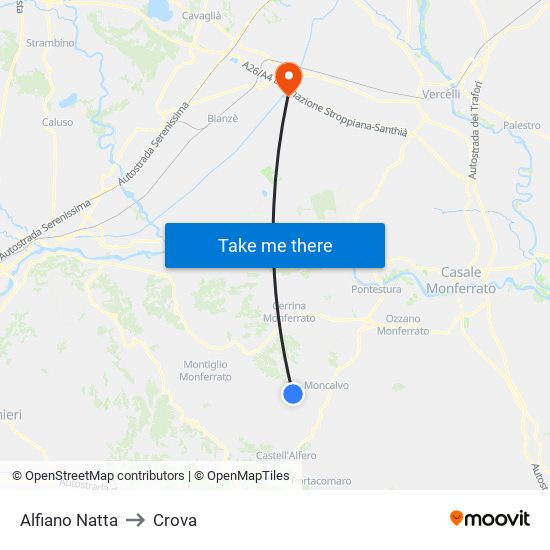 Alfiano Natta to Crova map