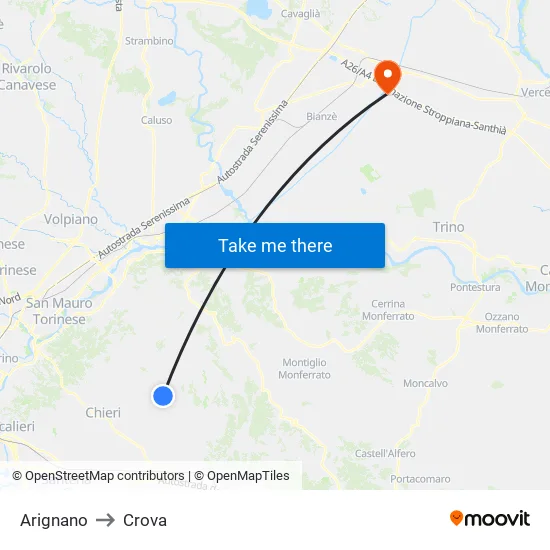 Arignano to Crova map