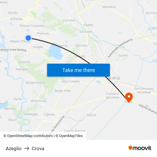 Azeglio to Crova map