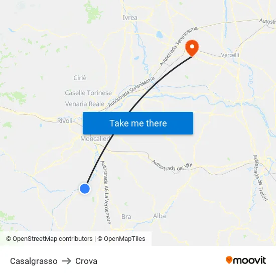 Casalgrasso to Crova map