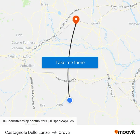 Castagnole Delle Lanze to Crova map