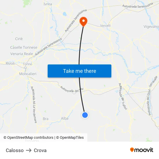 Calosso to Crova map