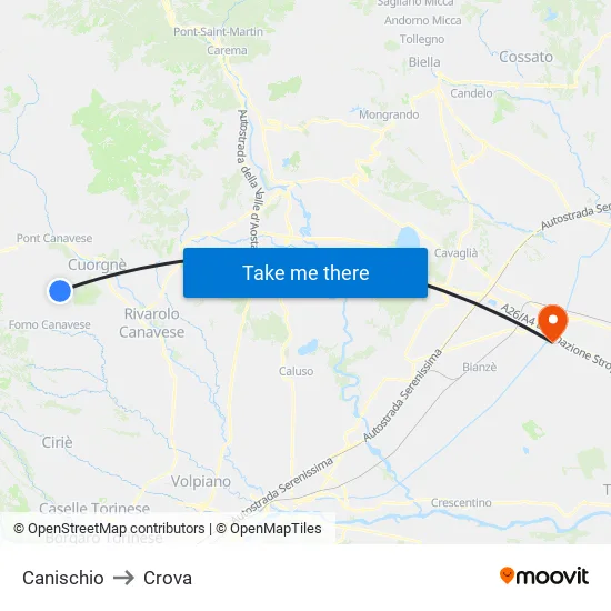 Canischio to Crova map