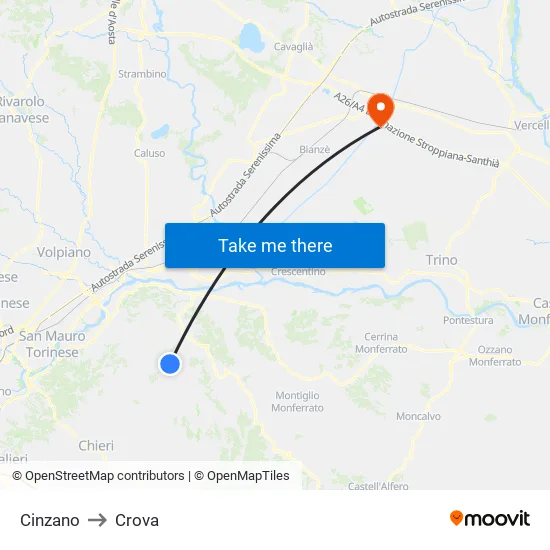 Cinzano to Crova map