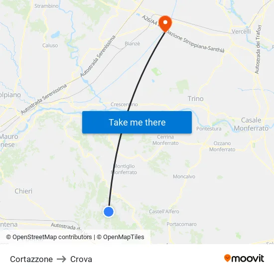 Cortazzone to Crova map