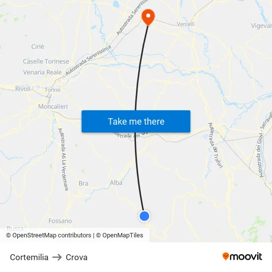 Cortemilia to Crova map
