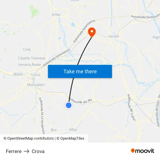 Ferrere to Crova map