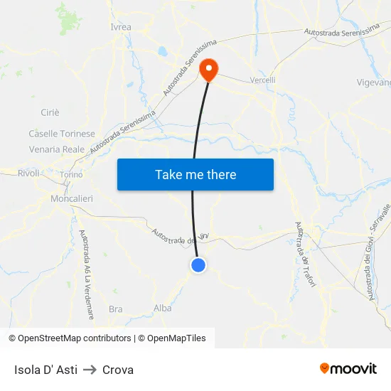 Isola D' Asti to Crova map