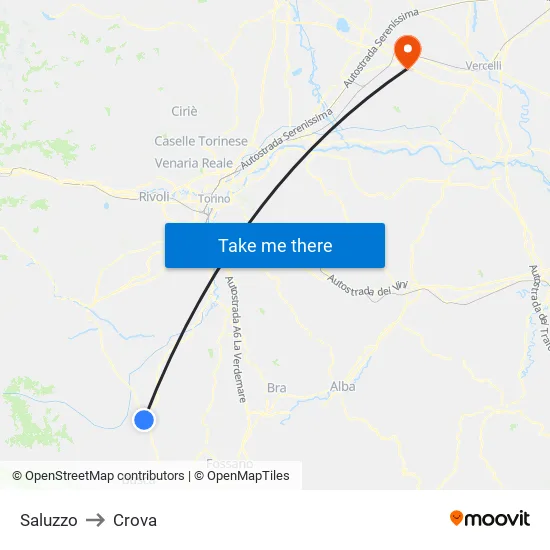 Saluzzo to Crova map