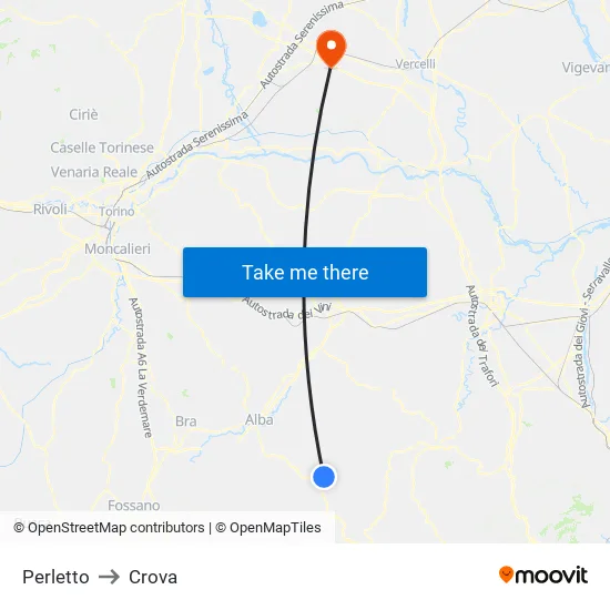 Perletto to Crova map