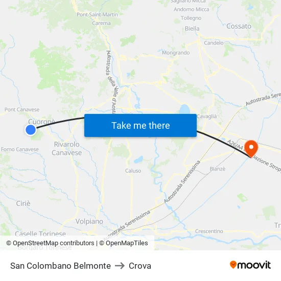 San Colombano Belmonte to Crova map