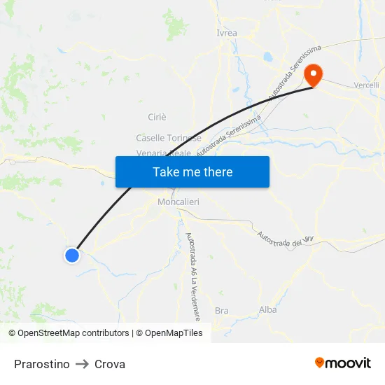 Prarostino to Crova map