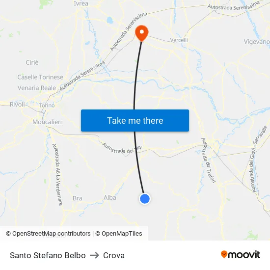 Santo Stefano Belbo to Crova map