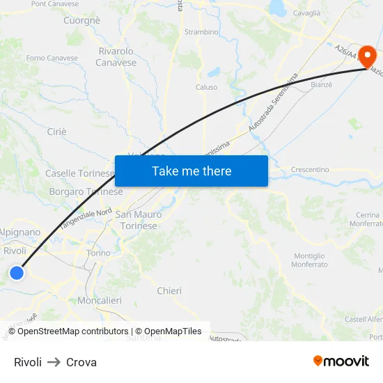 Rivoli to Crova map
