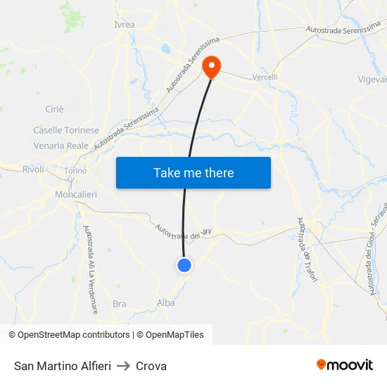 San Martino Alfieri to Crova map
