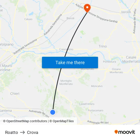 Roatto to Crova map