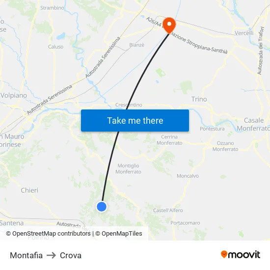 Montafia to Crova map