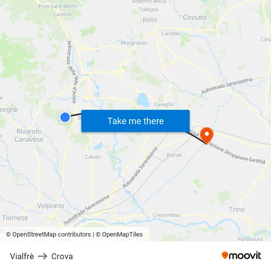 Vialfrè to Crova map