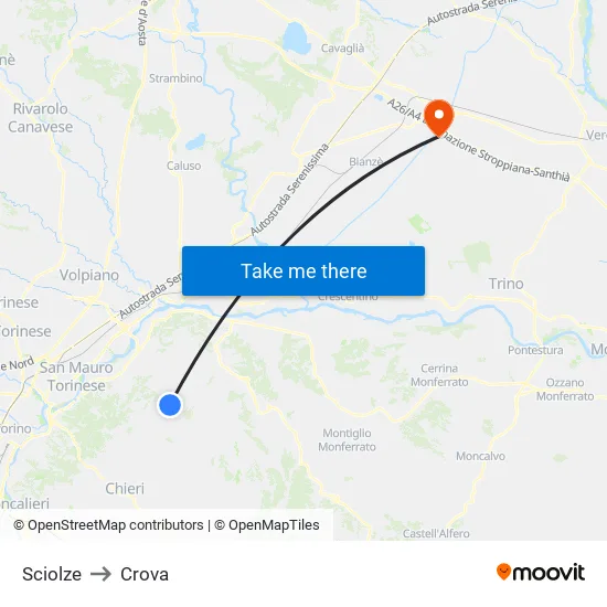 Sciolze to Crova map