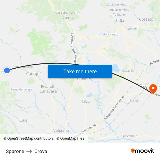 Sparone to Crova map