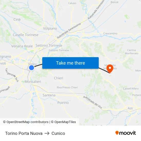 Turin Porta Nuova to Cunico map
