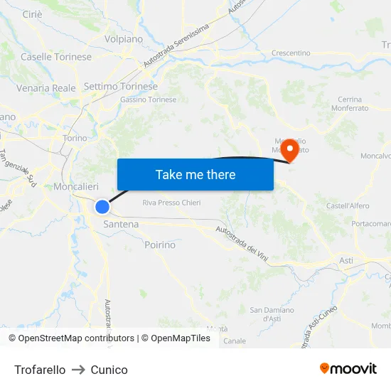 Trofarello to Cunico map