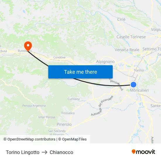 Turin Lingotto to Chianocco map