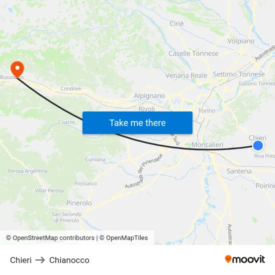 Chieri to Chianocco map