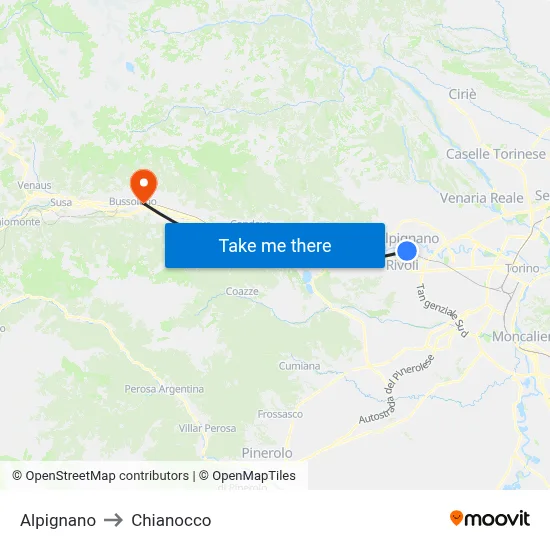 Alpignano to Chianocco map