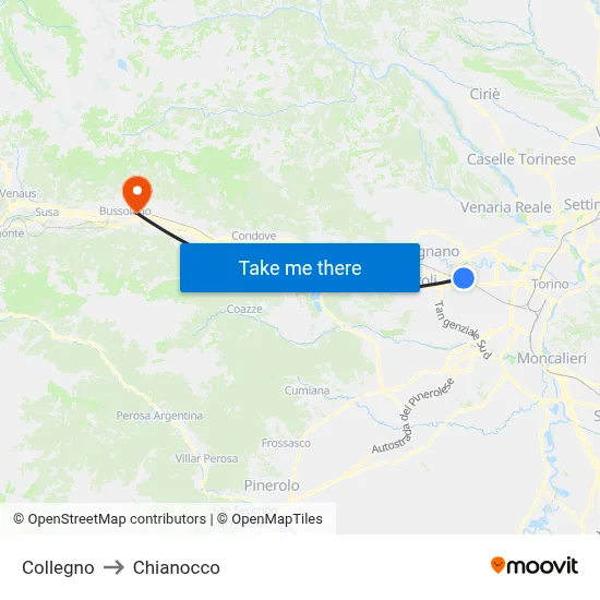 Collegno to Chianocco map