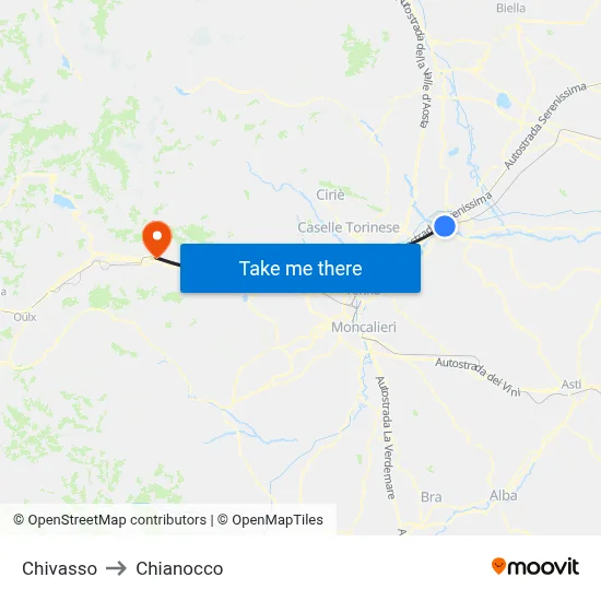 Chivasso to Chianocco map