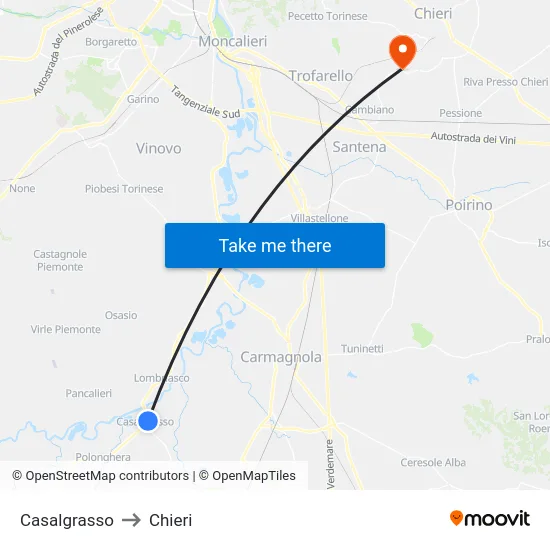 Casalgrasso to Chieri map