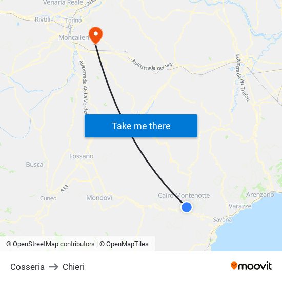 Cosseria to Chieri map