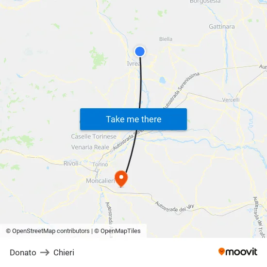 Donato to Chieri map
