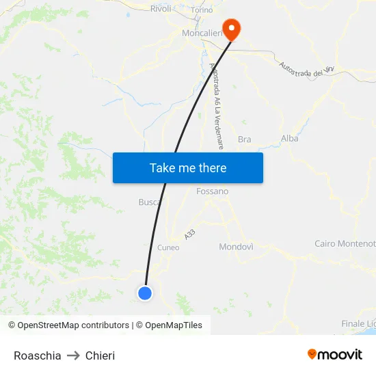 Roaschia to Chieri map