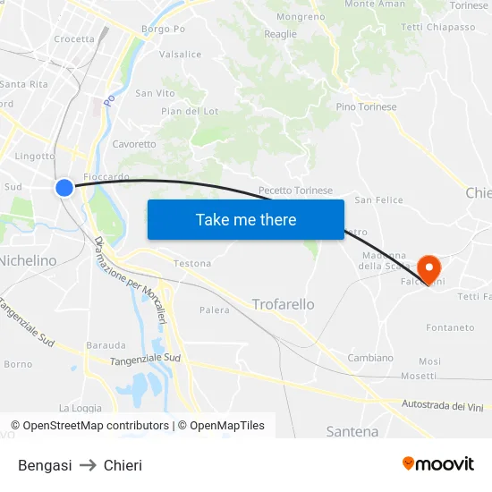 Bengasi to Chieri map