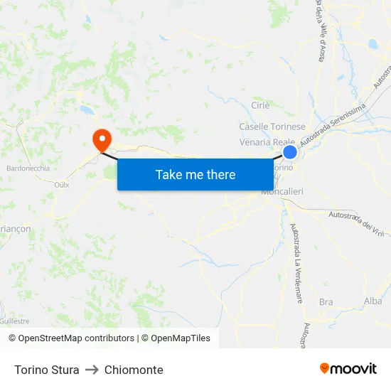 Turin Stura to Chiomonte map