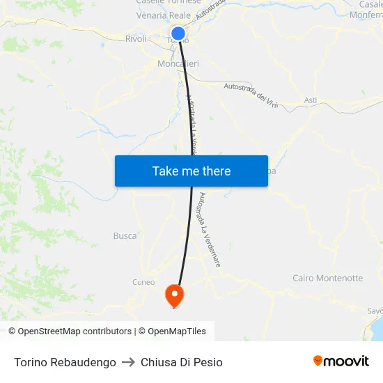 Turin Rebaudengo to Chiusa Di Pesio map