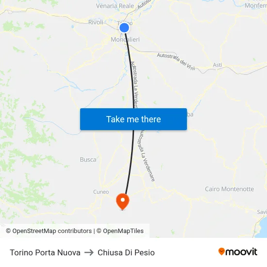 Turin Porta Nuova to Chiusa Di Pesio map